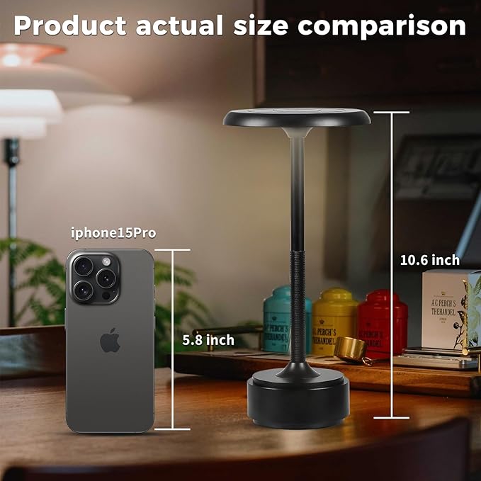 5200mAh Rechargeable Cordless LED Table Lamps Touch Sensor Light, 3-Levels Portable Dimming Wireless Battery Operated Lamp,Night Light/Restaurant Table/Outdoor/Coffee/Bar (Black Set of 2)