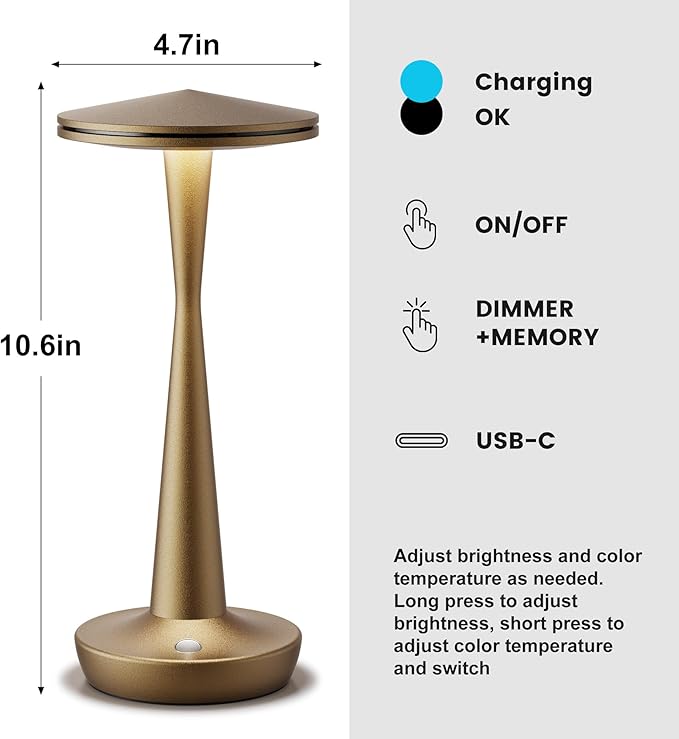 SAKRINGT Rechargeable Cordless Table Lamp, 72Hrs Battery Operated LED Table Light, Portable Touch Dimmable Lamp for Restaurant Patio Dining Outdoor Camping（2 Pack）