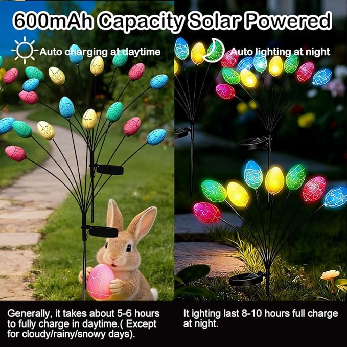 4Pack Solar Easter Lights Outdoor - 32Pcs Colorful LED Easter Eggs for Pathway Lights Decorations, Solar Powered Waterproof Spring Decor for Pathway Landscape Lawn Yard Porch Patio Decoration