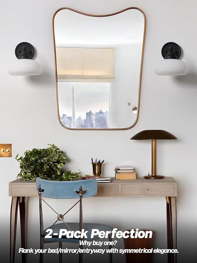 HEQIQEH Remote Wall Sconce with Milky Oval Glass Shade, Matte Black Vintage Wall Light Fixture with Timer, 15 Color Rechargeable LED Bulb, No Hardwiring Required for Indoor Wall Mount Light