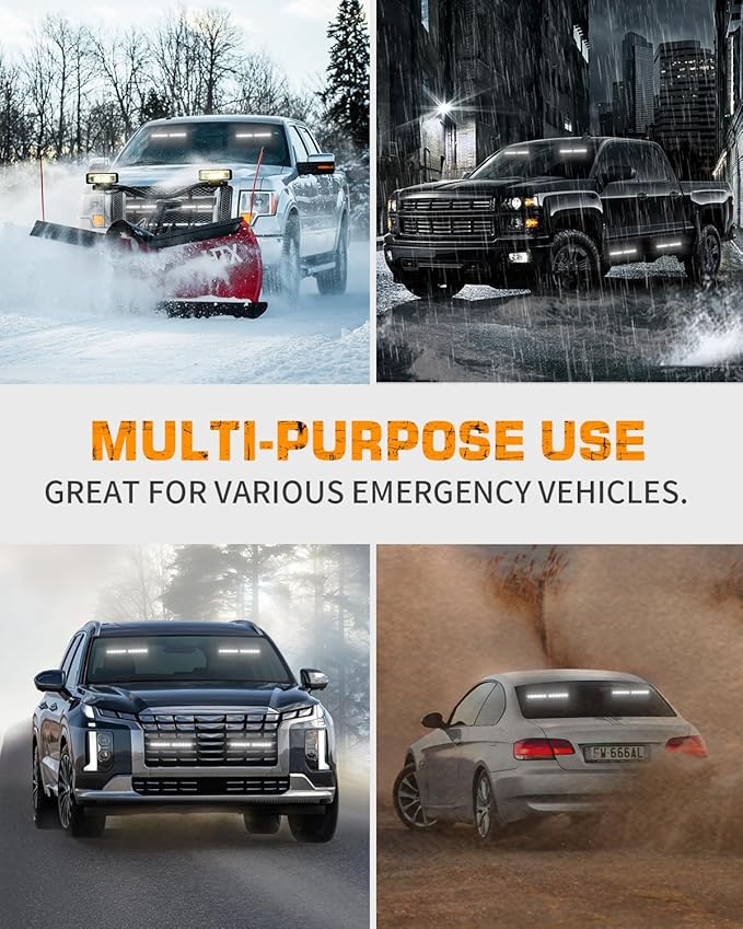 XRIDONSEN 2x10.7 inch White Strobe Lights 24 LED Emergency Light Bar Warning Flashing Safety Dash Side Window Front/Rear windshield Lights Traffic Advisor for Plow Trucks Construction Vehicles Car