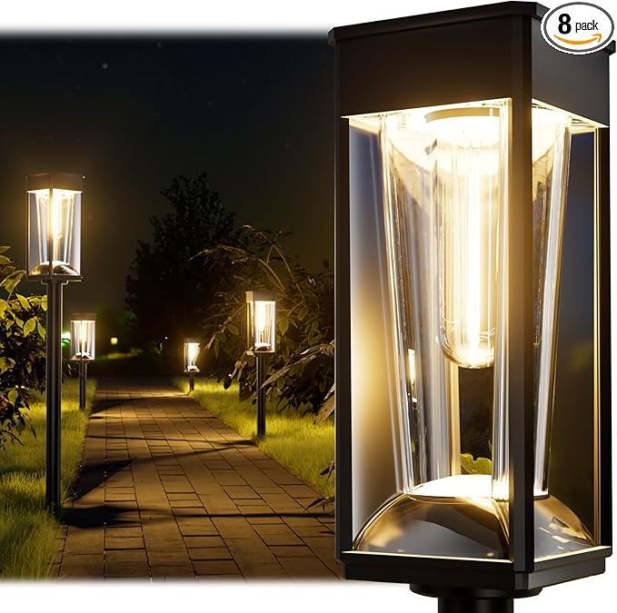 Solar Pathway Lights 2-in-1 Warm&Cool, 8 Pack Bright Solar Lights Outdoor Waterproof IP65, Auto On/Off, Long Lasting Outdoor Light for Yard Patio Garden Decor Landscape Lighting