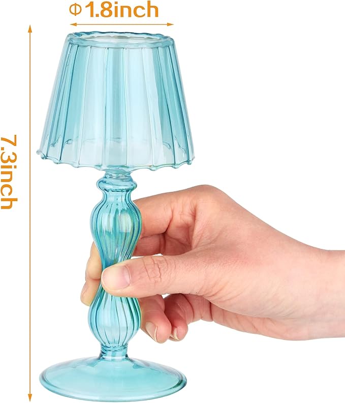 Desk Lamp Shaped Glass Candle Holder - Glass Hurricane Candleholder Crystal Decorative Candle Stand for Table Wedding Dinning Centerpieces Party Supplies Festival Decor Blue