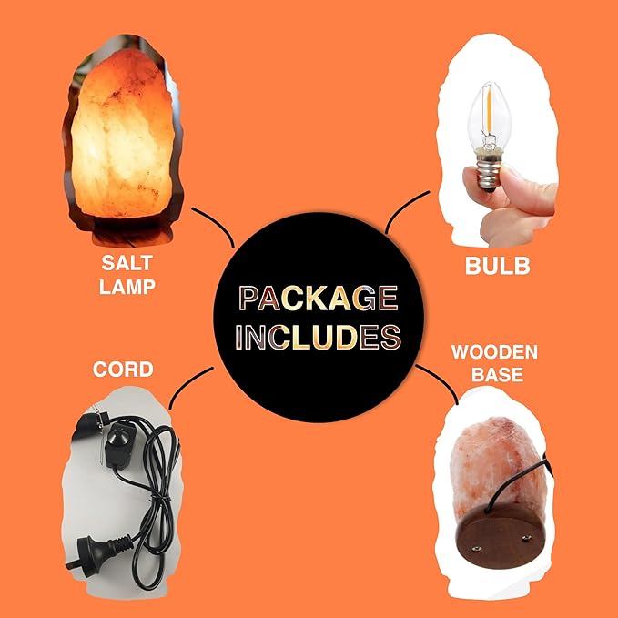 Himalayan Salt Lamp 5 Inch, 3-4 lbs with Wooden Base - Hand Carved Pink Light - Dimmable Cord & Bulb, Ideal Gift Night Lamp for Bedroom, Office, Living Room