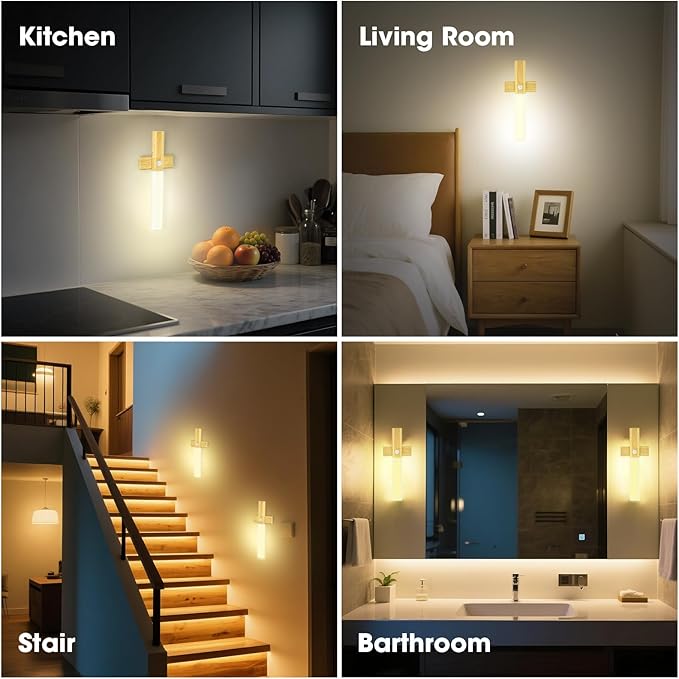 LAVAED Motion Sensor Lights Indoor,LED Rechargeable Battery Operated Wall Sconce Magnetic Stairway Night Light Wireless Portable Decor Lighting for Bedroom, Hallway, Picture,6000K Strip Base