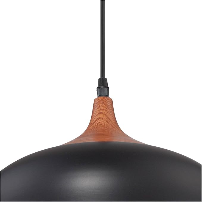 Possini Euro Design Felton Black Mini Pendant Lighting Fixture 12" Wide Farmhouse Rustic Wood Detail for Dining Room Living House Home Foyer Kitchen Island Entryway Bedroom High Ceilings