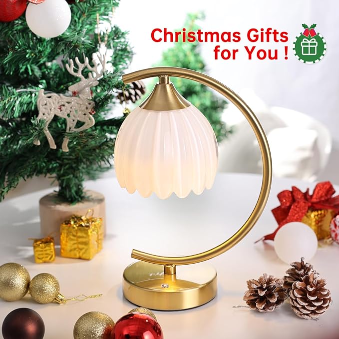 Tulip Table Lamp, 5200mAh Cordless Touch Control Table Lamp with 3 Color Temps & Stepless Dimming, Rechargeable Battery Table Lamp for Living Room, Bedroom, Office, Shelf (White Tulip)