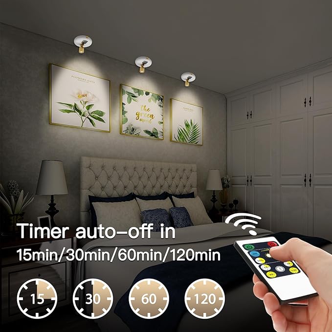 Led Spotlight Battery Powered,Wireless Picture Lighting for Painting Art Display on Wall with Remote, Indoor Uplight for Tree Plants, Dimmable Puck Accent Light for Painting Frame Portrait Gallery
