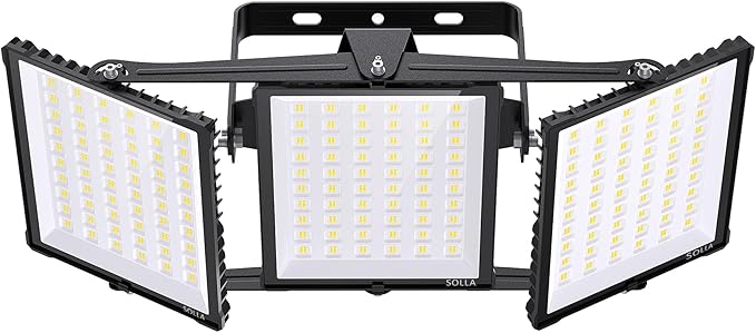 600W 2025 Plus New Upgraded LED Outdoor Flood Light, 15000LM 6000K Daylight White IP66 Waterproof, Stadium Lights, 3 Heads Adjustable Outdoor Floodlight Security Lights for Yards, Patios, Street