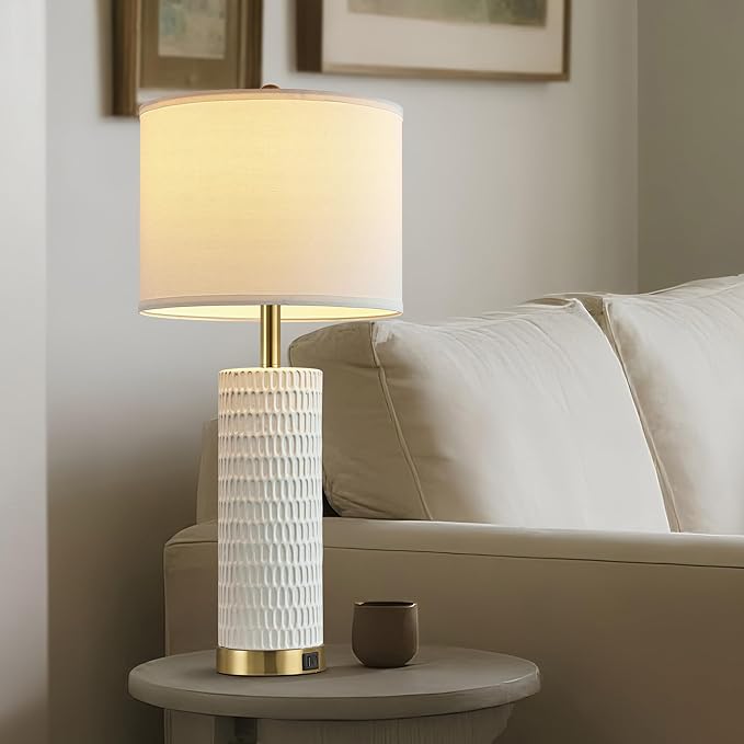 26.5" Ceramic Table Lamps Set of 2, 3 Way Dimmable Touch Control Table Lamps for Living Room, Modern Lamps for Nightstand, Gold