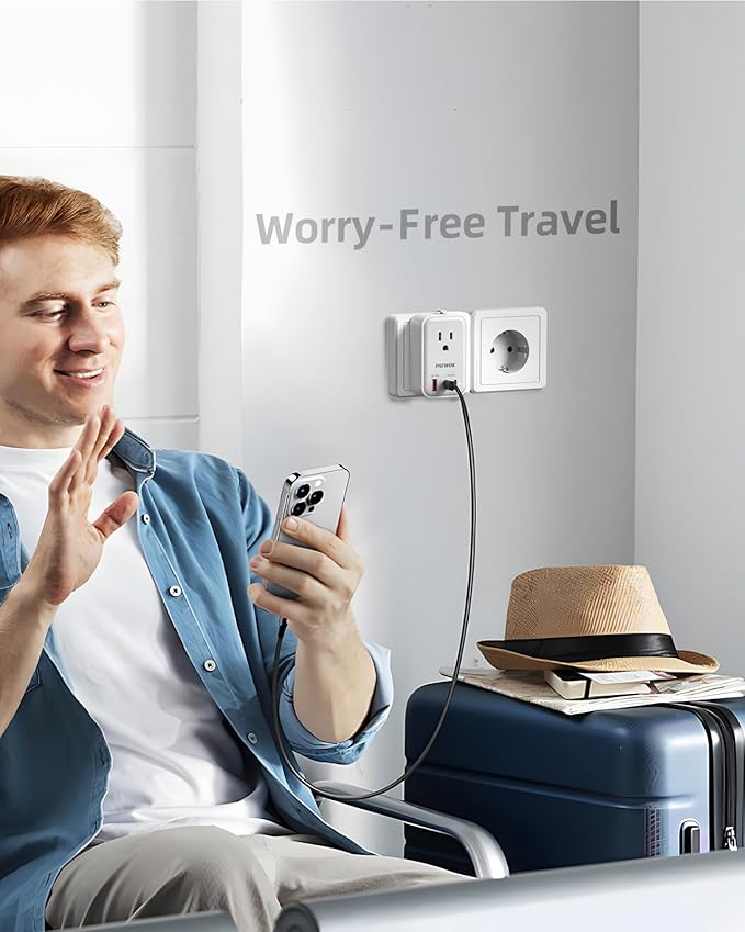 Travel Adapter PD 20W, Mini Universal Travel Adapter with 1 AC Outlet and USB Fast Charging, Ultra Thin International Plug Adaptor for US to European UK Italy Spain New Zealand (Type C G A I)