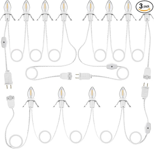 Meonum 3 Pack Accessory Cord with 4 LED Bulbs, End to End Connected Blow Mold Light Cord, 9.8 Feet Lamp Kit with On/Off Switch Plugs for Ceramic, Craft Halloween Christmas Village Decor