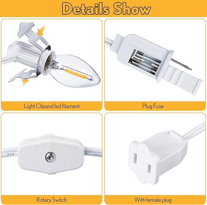 Meonum 4 Pack Accessory Cord with 4 LED Bulbs, End to End Connected Blow Mold Light Cord, 9.8 Feet Lamp Kit with On/Off Switch Plugs for Ceramic, Craft Halloween Christmas Village Decor