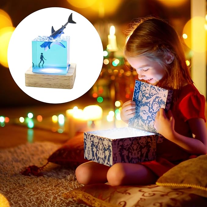 Deep Sea Diving Night Light Shark and Diver Ocean Lights Unique Handmade Decorative Bedroom Table Lamp with USB Stand Ornament, Best Gift for Family Or Friends (Diver&Shark)