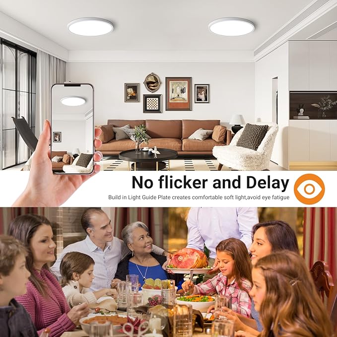 slochi 8Pack LED Flush Mount Ceiling Light Fixture, 12 Inch 24W, 3200LM, Super Slim 0.7 Inch, 3000K-6500K Adjustable Low Profile LED Ceiling Lights for Bedroom, Kitchen, Hallway(White)