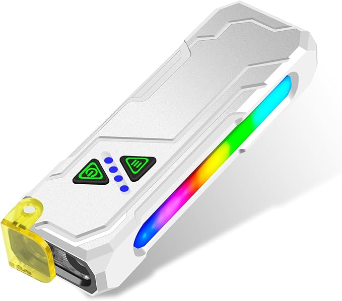 Multi-Feature EDC Flashlight Rechargeable with 7-Colors Side Light Magntic Bace Yellow Light Diffuser and UV Light for Travel Work Camp Dog Walk