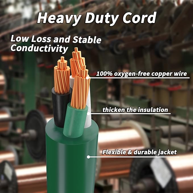 25 FT Green Outdoor Extension Cord with Multiple Outlets, 16/3 Gauge Outdoor Green Extension Cord Evenly Spaced 3 Outlets Plugs Waterproof, 13AMP 1625W 125V 16AWG SJTW, ETL Listed