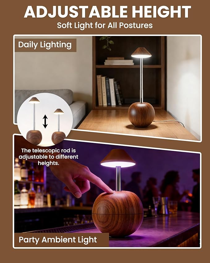 yadoker 2 Pack Cordless Table Lamps Set, Tumbler Design Touch Lamp & Remote, Rechargeable 2600mAh USB Desk Lamp, Multiple Colors Dimmable Nightstand Lamp for Bedroom, Living Room, Outdoor (Walnut)