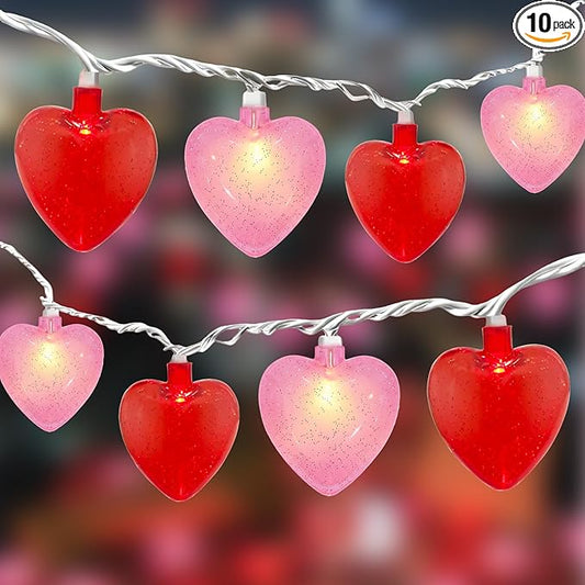 LED Heart String Lights, 8.5Ft Valentine's Day Heart String Lights with 10 Red /Pink Hearts, Romantic Love Heart Lights for Valentine's Day, Mother's Day, Party Decor, Wedding, Holiday Decorations