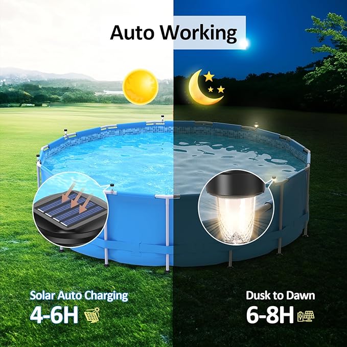 Solar Pool Lights - 6 Pack, Pool Light for Framed Above Ground Pools, Outdoor Swimming Pool Fence Decoration Accessories, Waterproof LED Pool Solar Lights, Pool Enclosure Lighting Decor