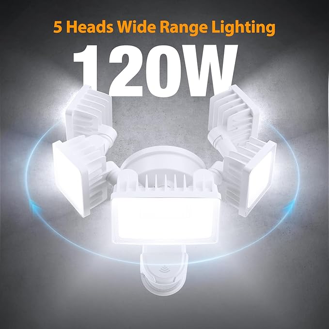 Onforu 5 Heads 120W 12000LM Smart LED Security Lights Motion Sensor Outdoor, APP Control 340° Illumination WiFi Alexa Flood Ligh 2700K-6500K Exterior Motion Detector, IP65 Wall Light for Yard, White