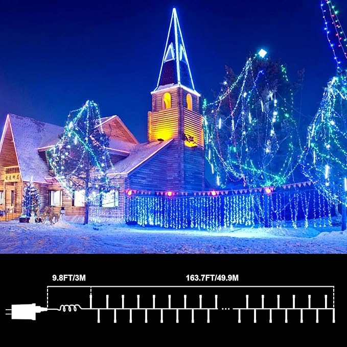 LAMPHOME 165ft Christmas Decorative Mini Lights, 500 LED Transparent Wire Fairy Starry String Light Plug in, 16Lighting Modes for Indoor Outdoor Xmas Tree Wedding Party Decoration (Blue)