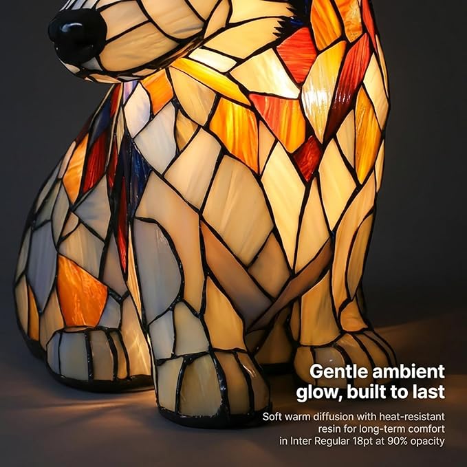 Rainbow Puppy Lamp Stained Glass Dog Night Light 3D Retro Stained Resin Rainbow Pup Lights Charge Powered Table Lamp Puppy Glow Lamps for Home Bedroom Desk (I-1)