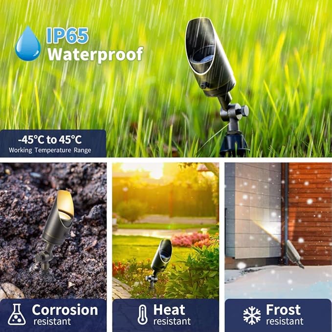 Gardenreet Landscape Spotlights Low Voltage - Brass Outdoor Uplight 12V LED, Wired Spot Lights IP65 Waterproof, Bronze for Exterior Garden Yard Tree House Without MR16 Bulb