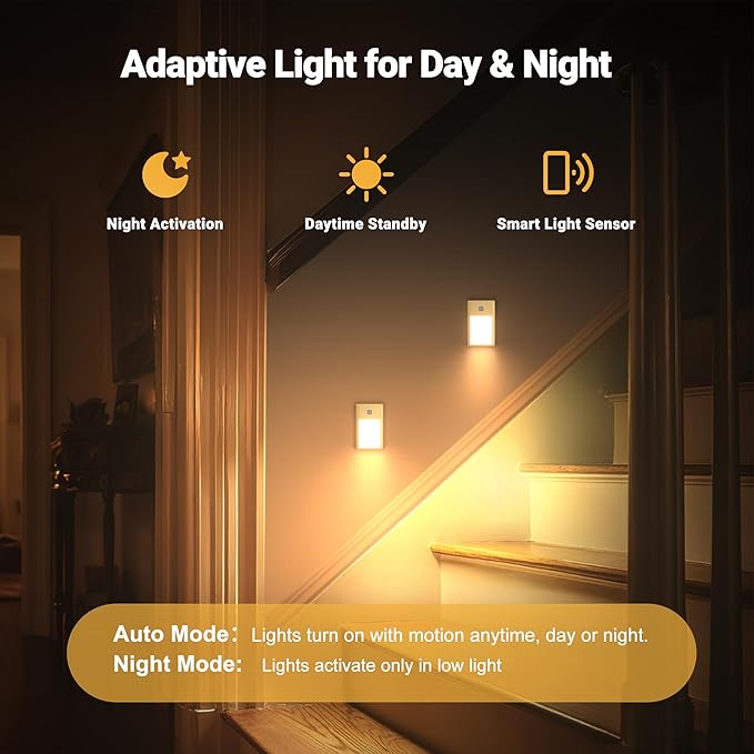 V4light Rechargeable Motion Sensor Night Lights, 4-Pack - Brushed Gold Aluminum Alloy, Ultra-Compact Magnetic Mount, 3000K Warm White Glow, Ideal for Hallways, Bedrooms, Stairs & Nightly Use