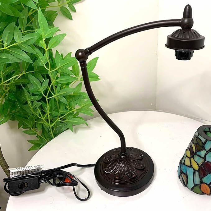 Bieye L10893 Maple Leaves Tiffany-Style Stained Glass Swing Arm Desk Lamp, 19-inch Tall