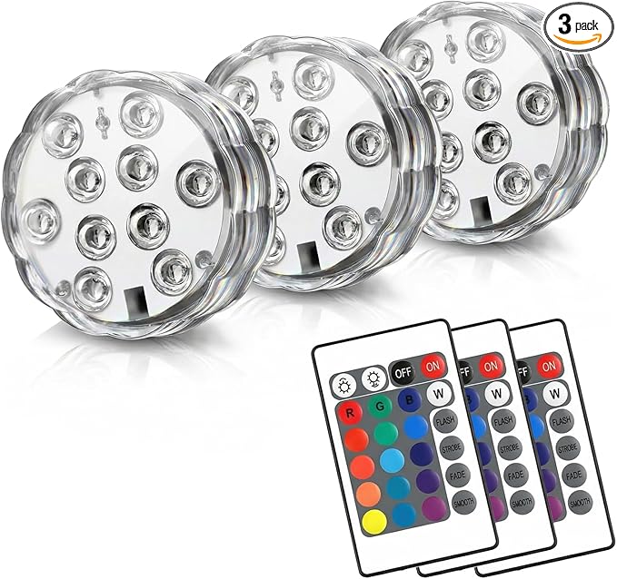 POLENTAT Submersible LED Lights with Remote, 16 Colors 4 Modes Battery Powered Waterproof LED Pool Lights for Inground Pool Above Ground Pool Bathtub Decoration (3 Packs)