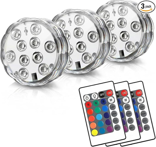 POLENTAT Submersible LED Lights with Remote, 16 Colors 4 Modes Battery Powered Waterproof LED Pool Lights for Inground Pool Above Ground Pool Bathtub Decoration (3 Packs)