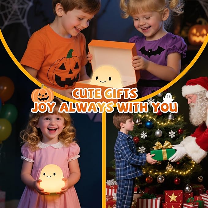 Ghost Night Light, Squishy Halloween Gifts with 50Hrs Battery, Tap Control 2 Brightness, 30Min Auto-Off, Rechargeable Cloud Lamp for Kids Bedroom, [Women Gifts]