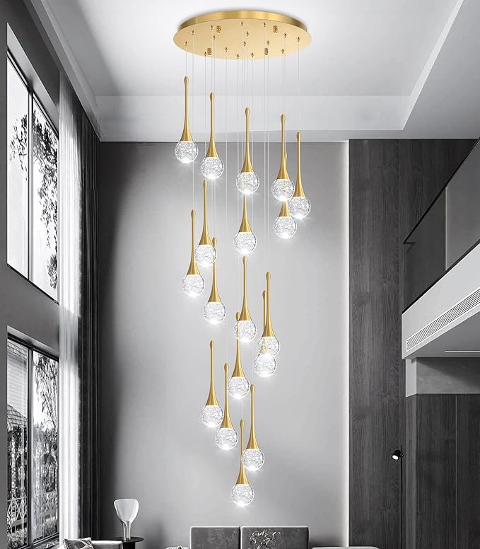 18 Light Modern Glam Crystal Chandelier for High Ceiling LED Dimmable Ceiling Pendant Light Staircase Foyer Enterway Living Room Chandelier Lighting Antique Gold