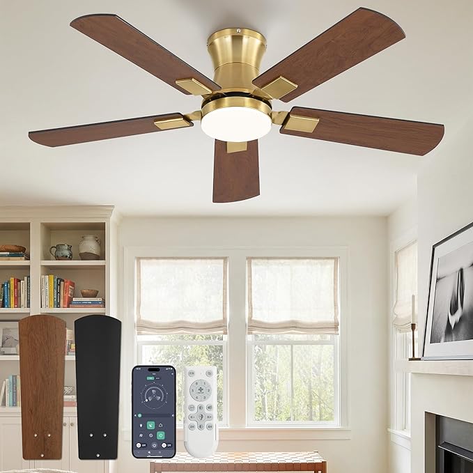 Fanbulous 42 inch ceiling fan with light, Low Profile Ceiling Fan with Light, App&Remote Control, Dimmable LED Light, Flush Mount Ceiling Fan for Indoor Bedroom Living Room, Qiuet DC Motor