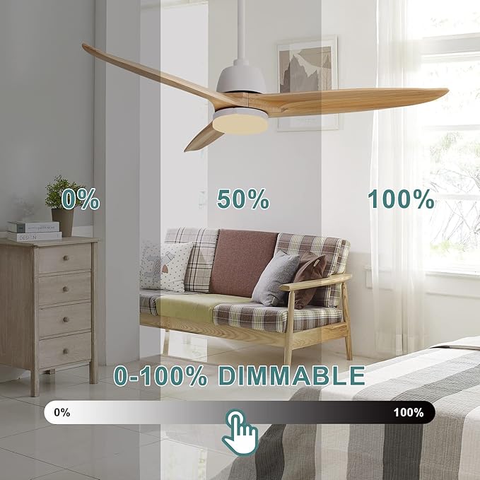 56”Ceiling Fans with Lights Remote Control, Dimmable LED and Reversible DC Motor,Wood Ceiling Fan Perfect for Outdoor Indoor,Wood Blades, Matte White Body