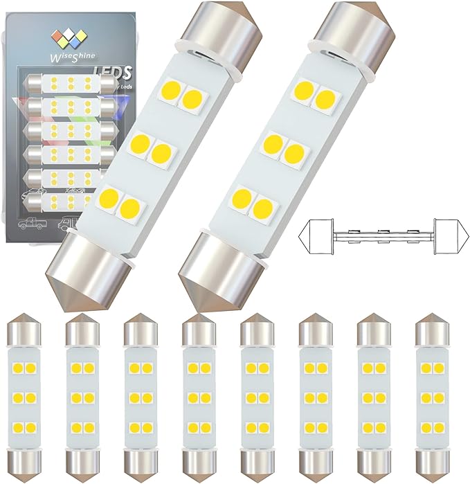 360 deg DC 12V 44mm 569 Led Bulb Natural White 578 212-2 561 LED Festoon Bulb for Automotive Interior Reading Map Glove box Lights (Pack 10)