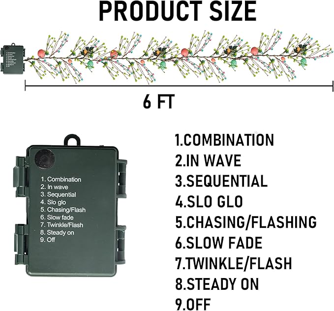 NEROSUN 6 FT Easter Egg Garland, 20 LED Battery Operated Lighted Garland with 8 Modes, Artificial Easter Garland for Indoor Outdoor Home Fireplace Party Door Decoration