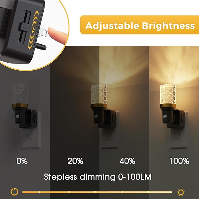 L LOHAS LED Motion Sensor Night Light, Motion Activated Night Lights Plug into Wall, 0-100LM Dimmable Nightlight, 180°Rotatable Plug in Night Light, 1W LED Bubble Nightlights for Bathroom Adults