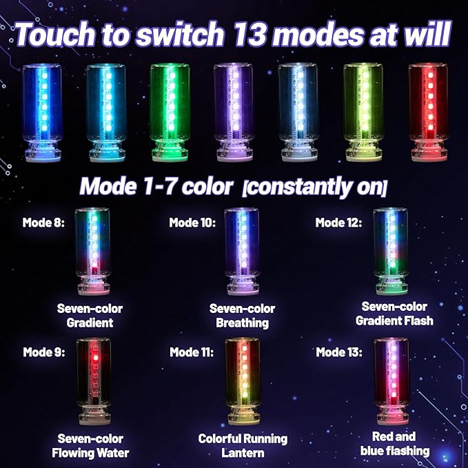 New Car USB Lights, 13 in 1 Touch Adjustment USB LED Car Lights, Mini Glass Bottle LED Bulb Night Lights, Switch Memory Retention, 13 Modes & 7 Colors for Vehicle Bedroom Camping Holiday (1Pcs)
