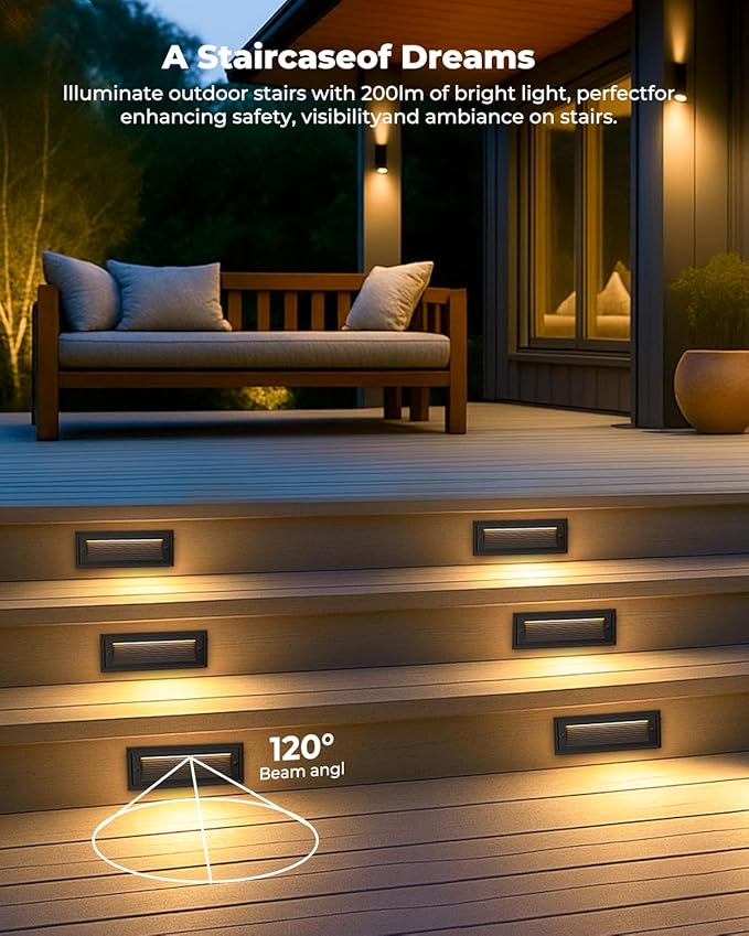 9 Inch Low Voltage Step Lights Outdoor, 12V 5W LED Landscape Stair Lights, 3000K/4000K/6500K Deck Step Lights, IP65 Waterproof, for Stair Lighting and Yard Patio Pathway Walkway, Pack of 6