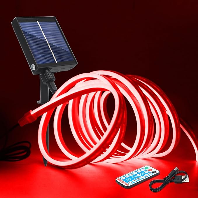 KISUFU 12V COB Led Strip Lights with 1.2W USB Controller Support Solar Panel, IP68 Waterproof Flexible 320 LEDs/m LED Tape Lights for Courtyard Garden Eaves Decoration Outdoor Party Decoration.