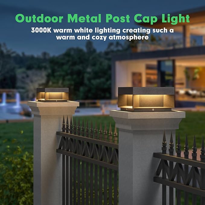 Outdoor Modern Post Light,7.87" Square Column Lamp LED Fence Deck Post Caps Lights Waterproof 3000K Luxry Pillar Lighting Outside High Voltage Wired for Flat Surface Patio Garden Decoration