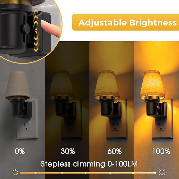 L LOHAS LED Night Lights Plug into Wall, 2 Pack Linen Fabric Round Platform Decor Night Light, Dusk to Dawn Sensor Vintage Nightlight, Amber Warm 0-100LM Dimmable, for Bedroom Living Room Hallway