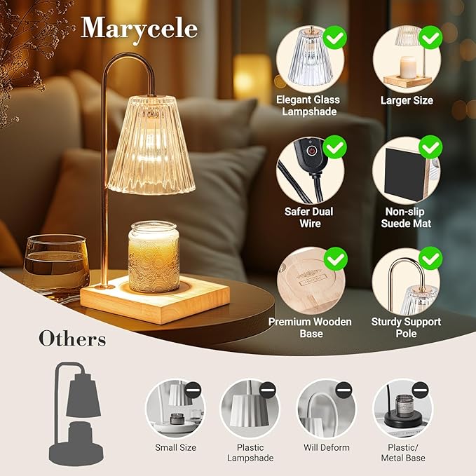 Marycele Large Candle Warmer Lamp with Timer, Electric Wax Melt Warmer Clear Glass, Gifts for Mom Women Her, Vintage Candle Lamp for Office Room Home Decor