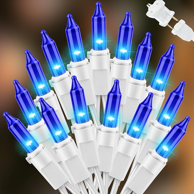 LAMPHOME Connectable 100 LED Blue Christmas Lights White Wire, Blue Christmas Tree Lights Indoor Outdoor Plug in, 21.6ft Fairy Hanukkah String Lights for Xmas, Party, Garden