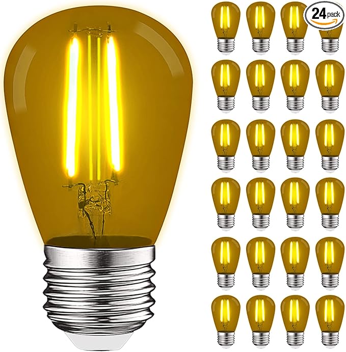 LUXRITE 24-Pack S14 Edison LED Yellow Light Bulbs, 0.5W, Colored LED Bulbs for Outdoor String Lights, UL Listed, E26 Base, Indoor Outdoor, Decoration, Party, Holiday, String Light Replacement Bulbs