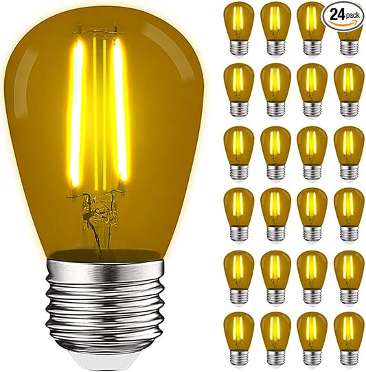 LUXRITE 24-Pack S14 Edison LED Yellow Light Bulbs, 0.5W, Colored LED Bulbs for Outdoor String Lights, UL Listed, E26 Base, Indoor Outdoor, Decoration, Party, Holiday, String Light Replacement Bulbs