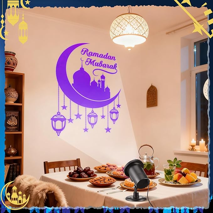 Ramadan Mubarak Outdoor Projector Lights Decoration Projection Lamp for Eid Al Fitr Kareem Decoration for Muslim Ramadan Outdoor Waterproof for Garden Home Yard