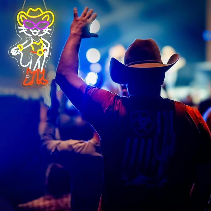 ineonlife Cowboy Neon Sign Cat Neon Signs for Wall Decor Mode LED Lights for Room Personality Light Up Western Decor for Bar Pub Birthday Party Gifts for Teens Gifts for Cat Lovers